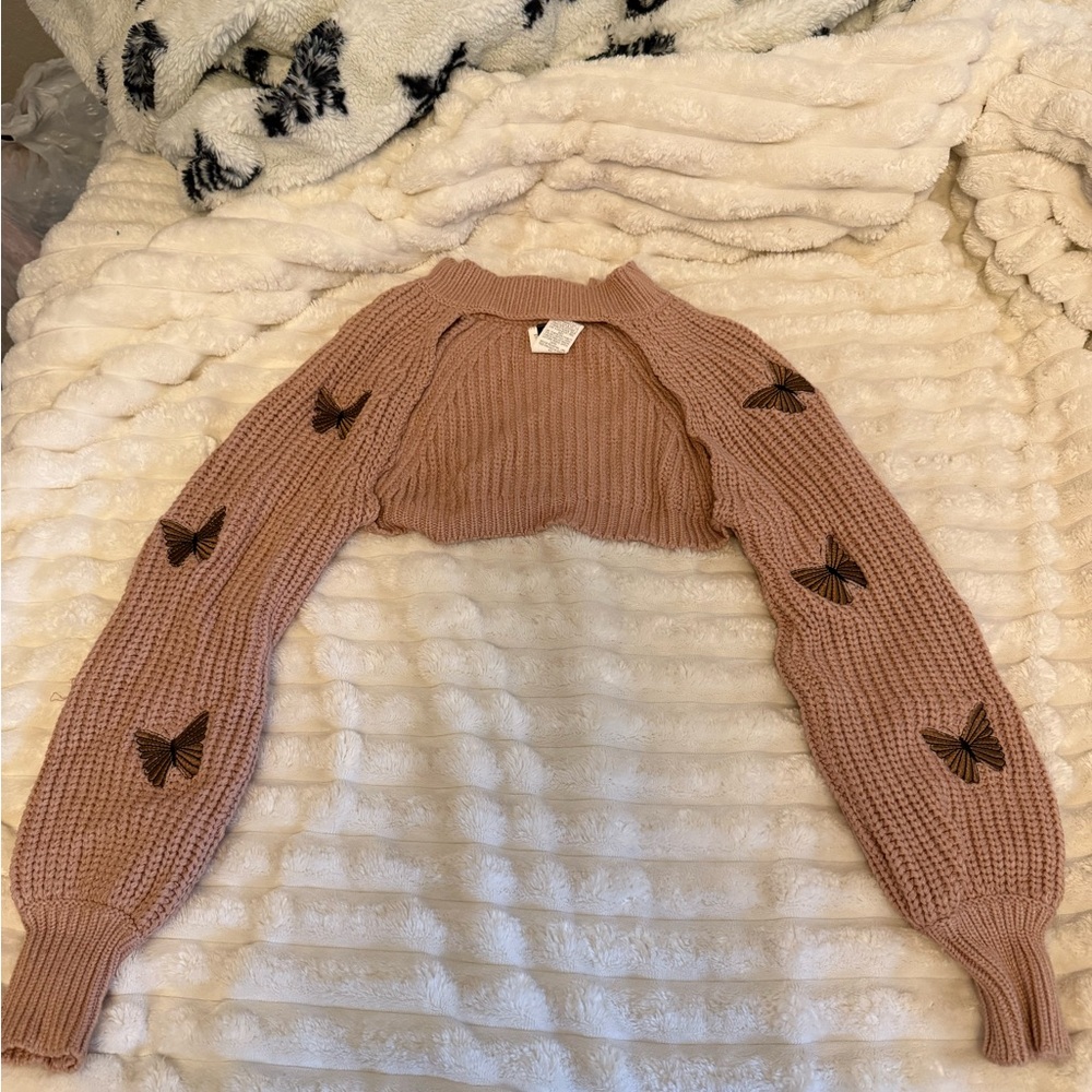 Butterfly Embellished Pink Shrug